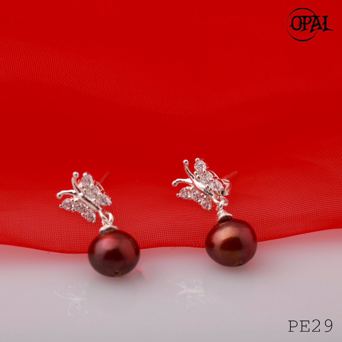 PE29- Hoa tai bạc đính ngọc trai OPAL