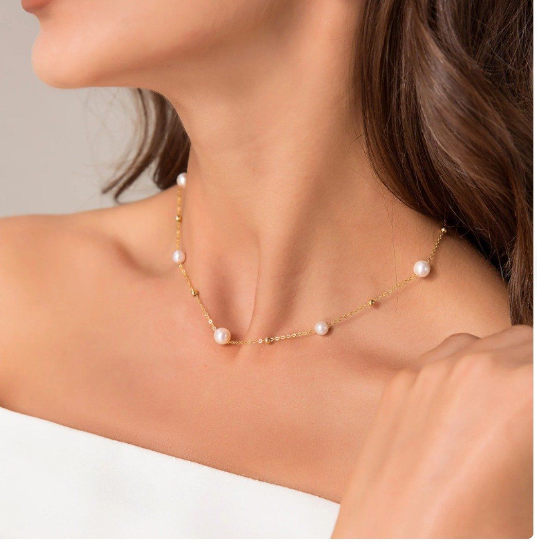 Bộ dây chuyền và vòng tay bạc đính Ngọc trai phong cách trẻ trung thương hiệu Opal