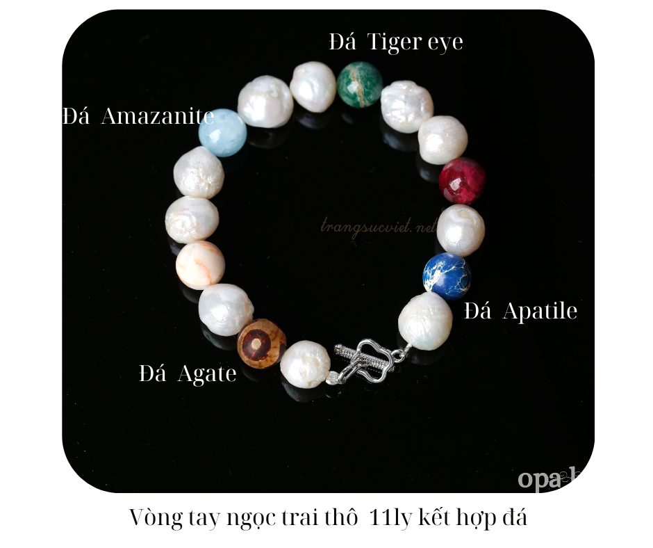 Vòng tay ngọc trai thô kết hợp đá tự nhiên