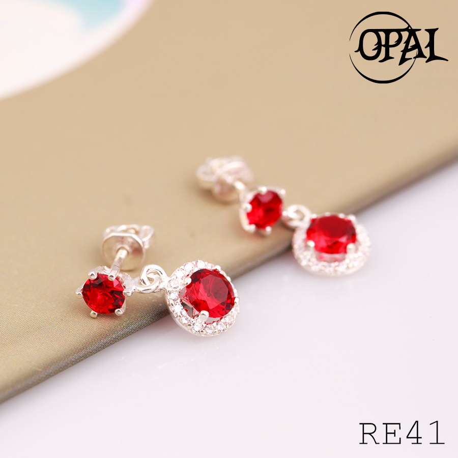 RE41- Hoa tai bạc đính đá Ross OPAL