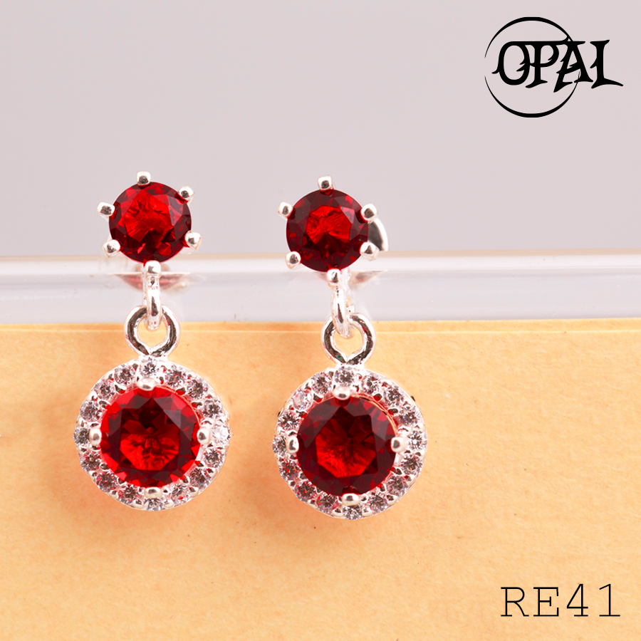 RE41- Hoa tai bạc đính đá Ross OPAL