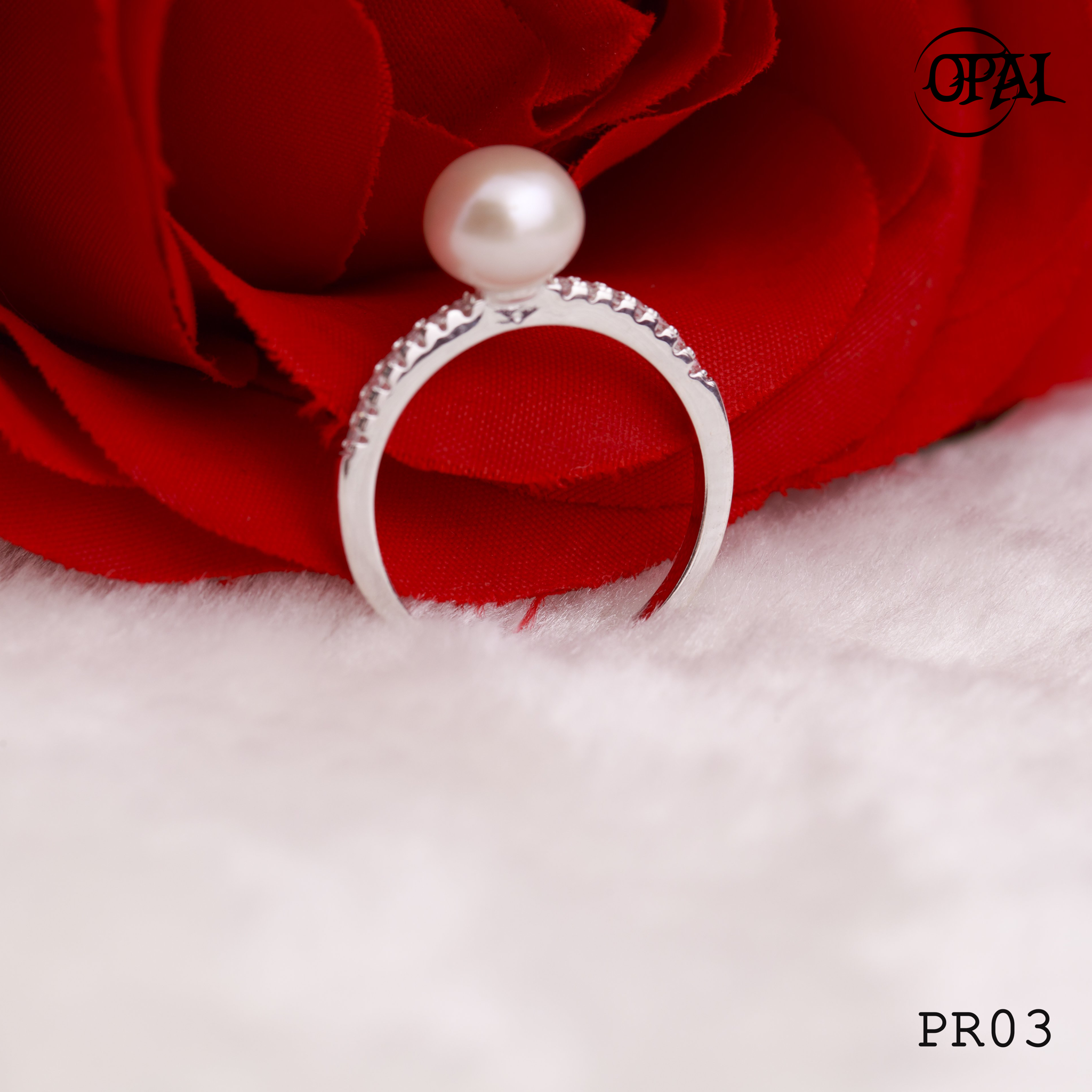PR03-Nhẫn bạc đính Ngọc Trai OPAL