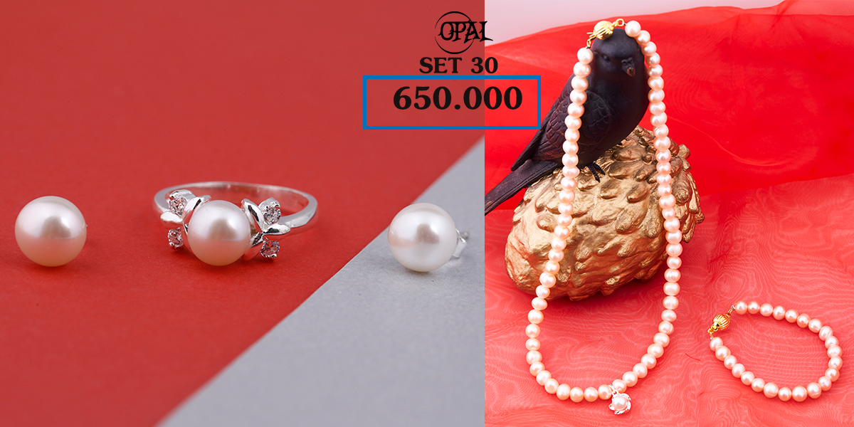 SET 30 - Bộ trang sức ngọc trai và bạc Opal