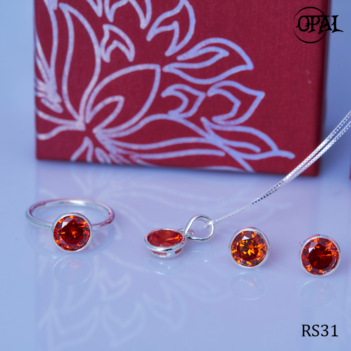 RS31-Bộ trang sức bạc đính đá ross OPAL