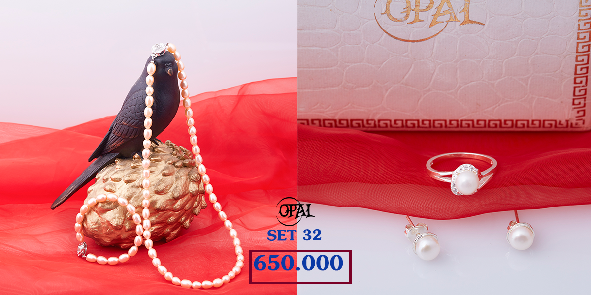 SET 32 - Bộ trang sức ngọc trai và bạc Opal