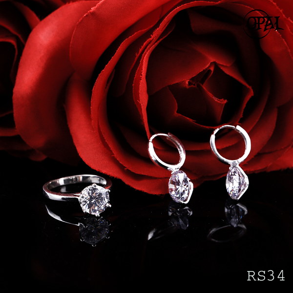  RS34-Bộ trang sức bạc đính đá ross OPAL 