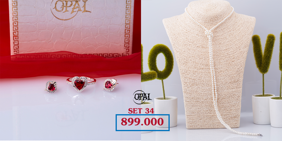 SET 34 - Bộ trang sức ngọc trai và bạc đính đá Ross Opal