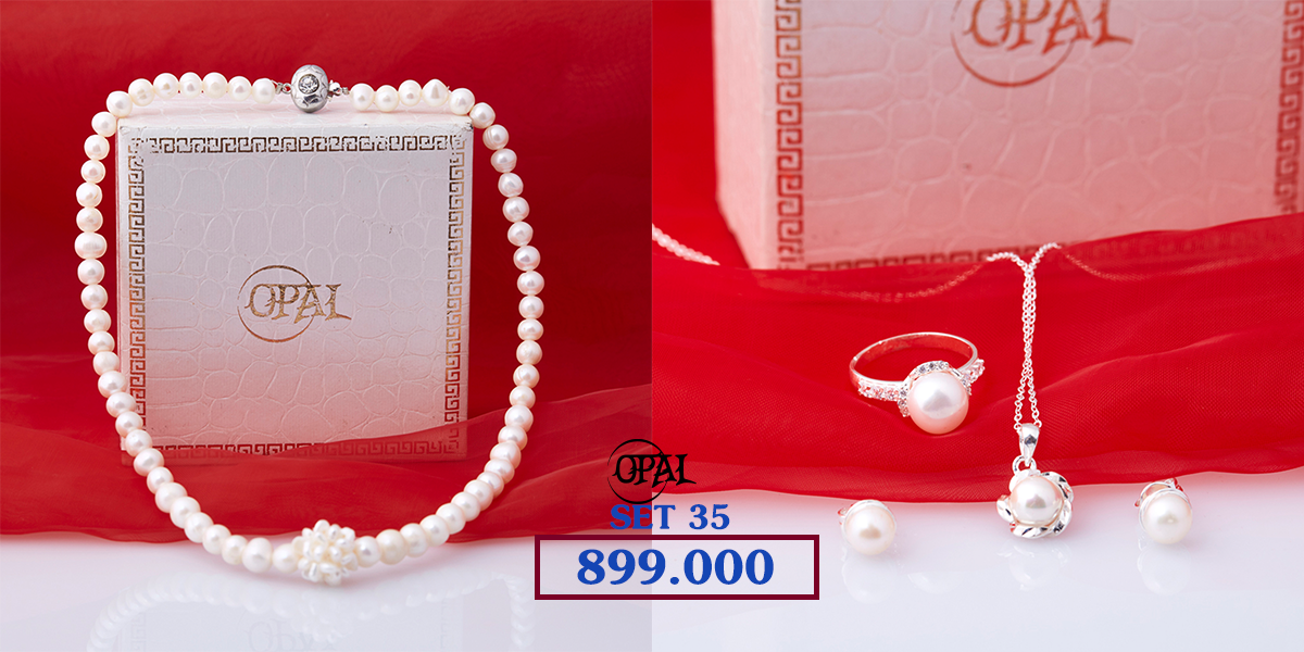 SET 35 - Bộ trang sức ngọc trai và bạc Opal