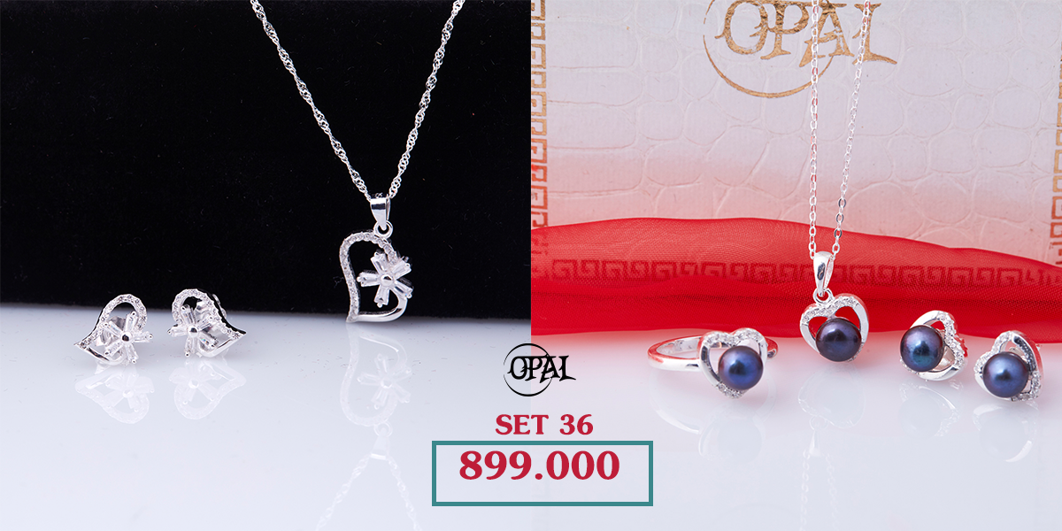 SET 36 -Bộ trang sức ngọc trai và bạc đính đá Ross Opal
