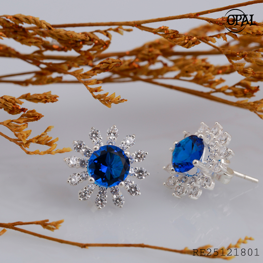 RE25121801- Hoa tai bạc đính đá Ross OPAL