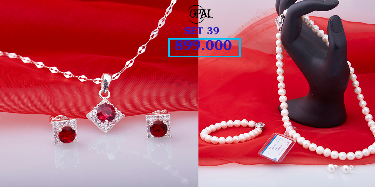 SET 39 -Bộ trang sức ngọc trai và bạc đính đá Ross Opal