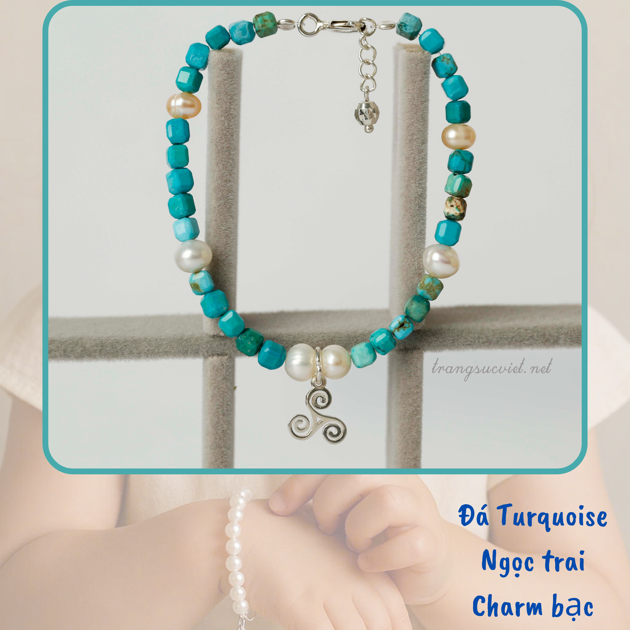 Ưu đãi hấp dẫn-Vòng tay cho bé phối ngọc trai, đá và charm bạc thương hiệu Opal