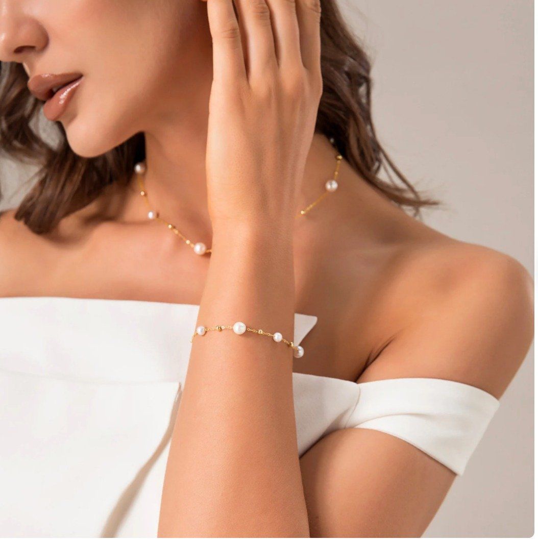 Bộ dây chuyền và vòng tay bạc đính Ngọc trai phong cách trẻ trung thương hiệu Opal
