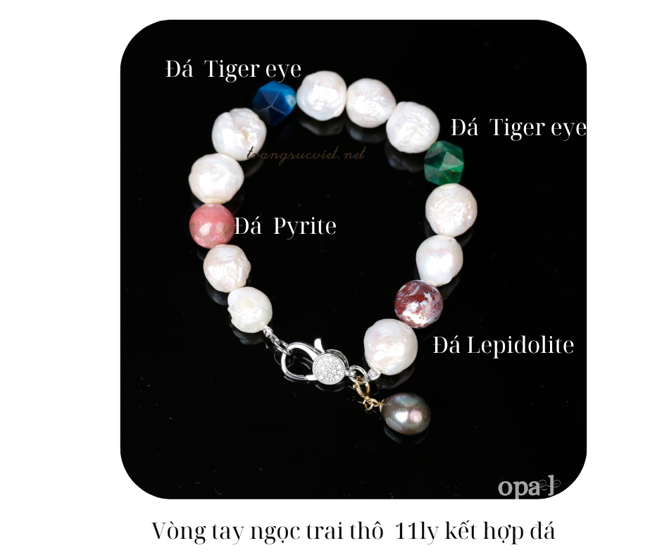 Vòng tay ngọc trai thô kết hợp đá tự nhiên