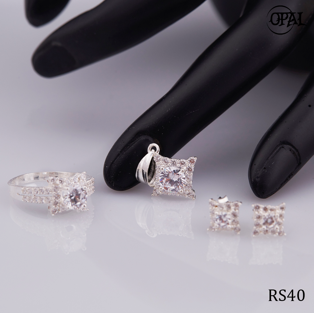 RS40-Bộ trang sức bạc đính đá ross OPAL