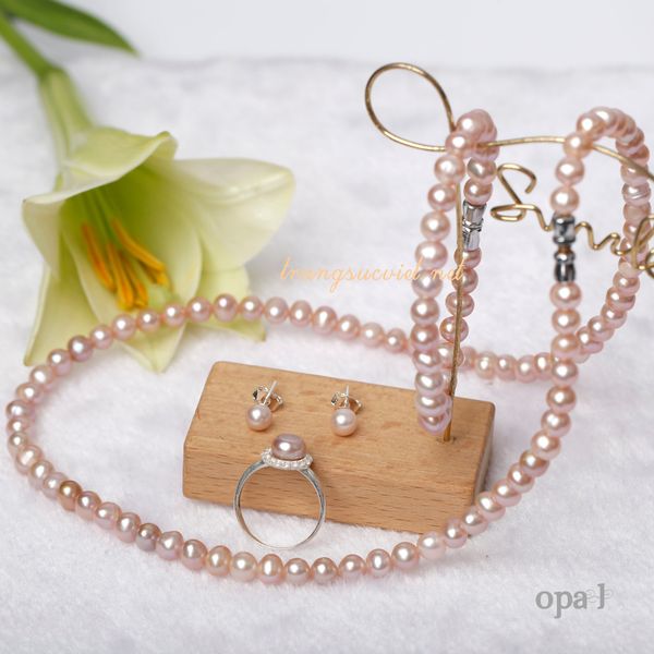  Bộ Vòng cổ , Vòng tay, hoa tai ngọc trai nhí màu tím thời thượng thương hiệu Opal 