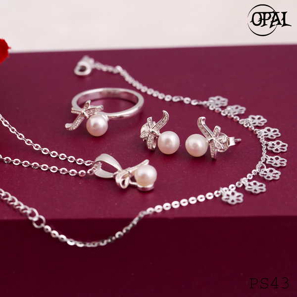  PS43- Bộ trang sức Ngọc Trai  đính đá Ross OPAL 