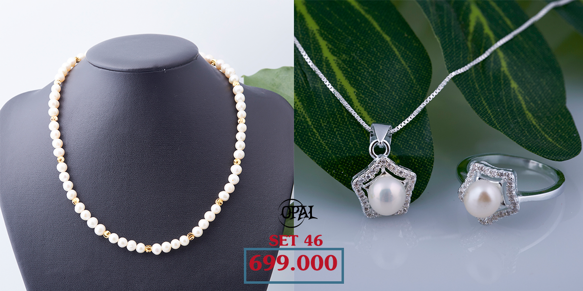 SET 46 - Bộ trang sức ngọc trai và bạc Opal