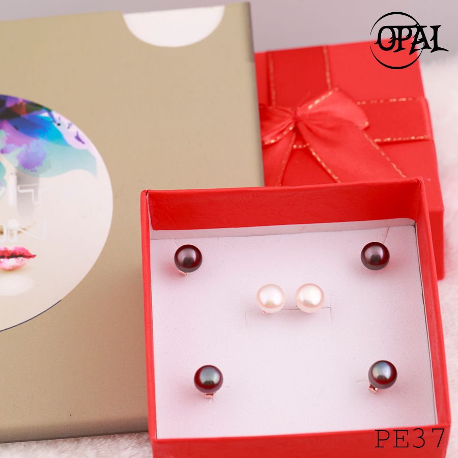 PE37- Hoa tai bạc đính ngọc trai OPAL