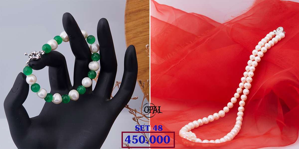 SET 48 - Bộ trang sức ngọc trai và bạc Opal