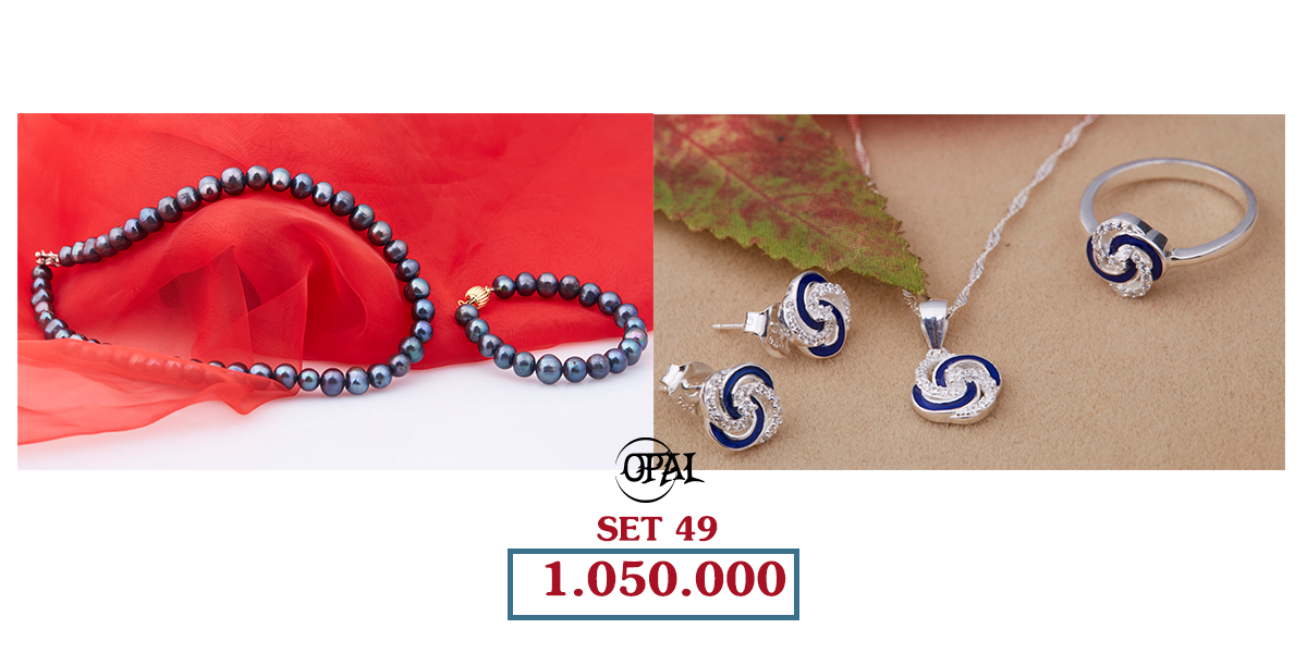 SET 49 - Bộ trang sức ngọc trai và bạc đính đá Ross Opal