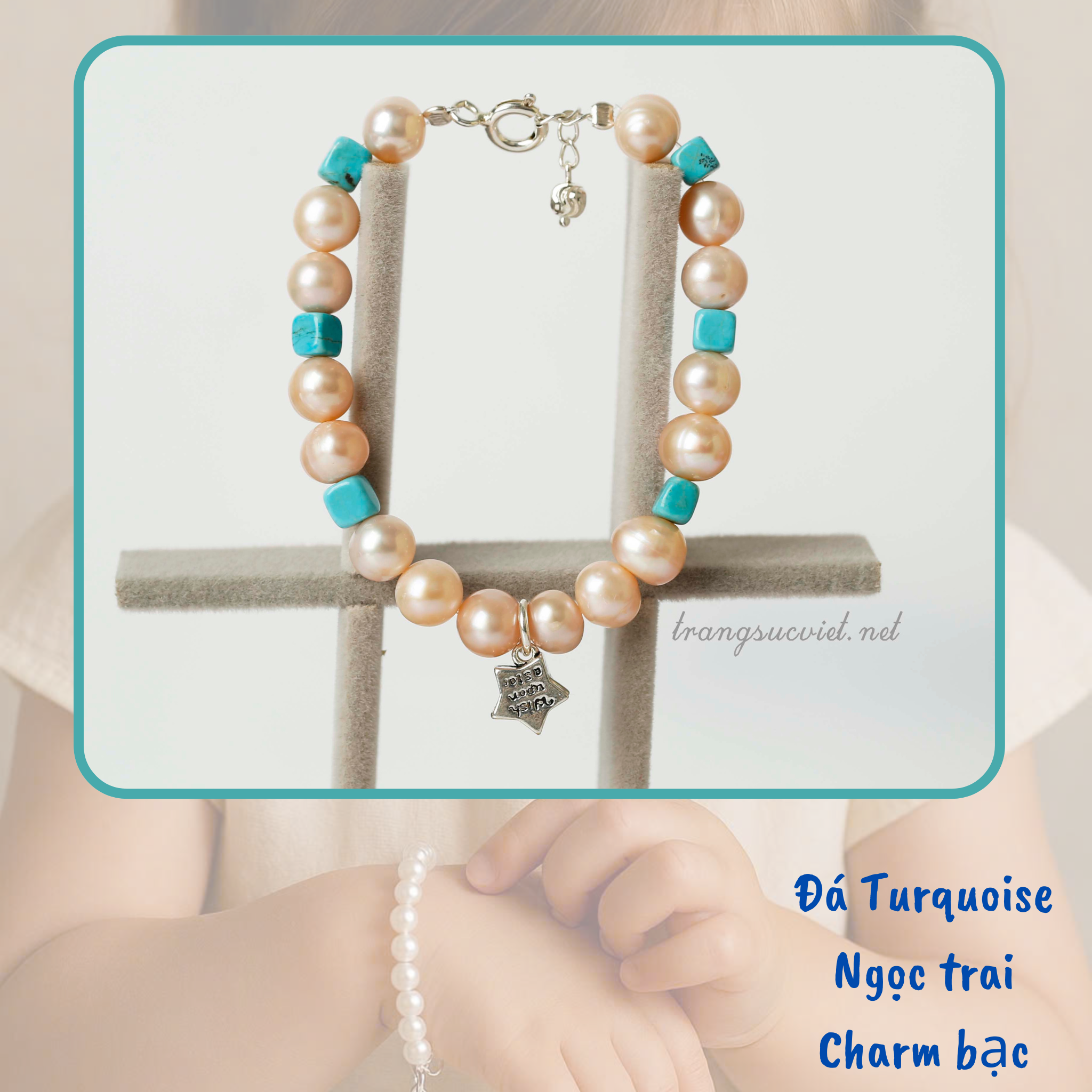 Ưu đãi hấp dẫn-Vòng tay cho bé phối ngọc trai, đá và charm bạc thương hiệu Opal