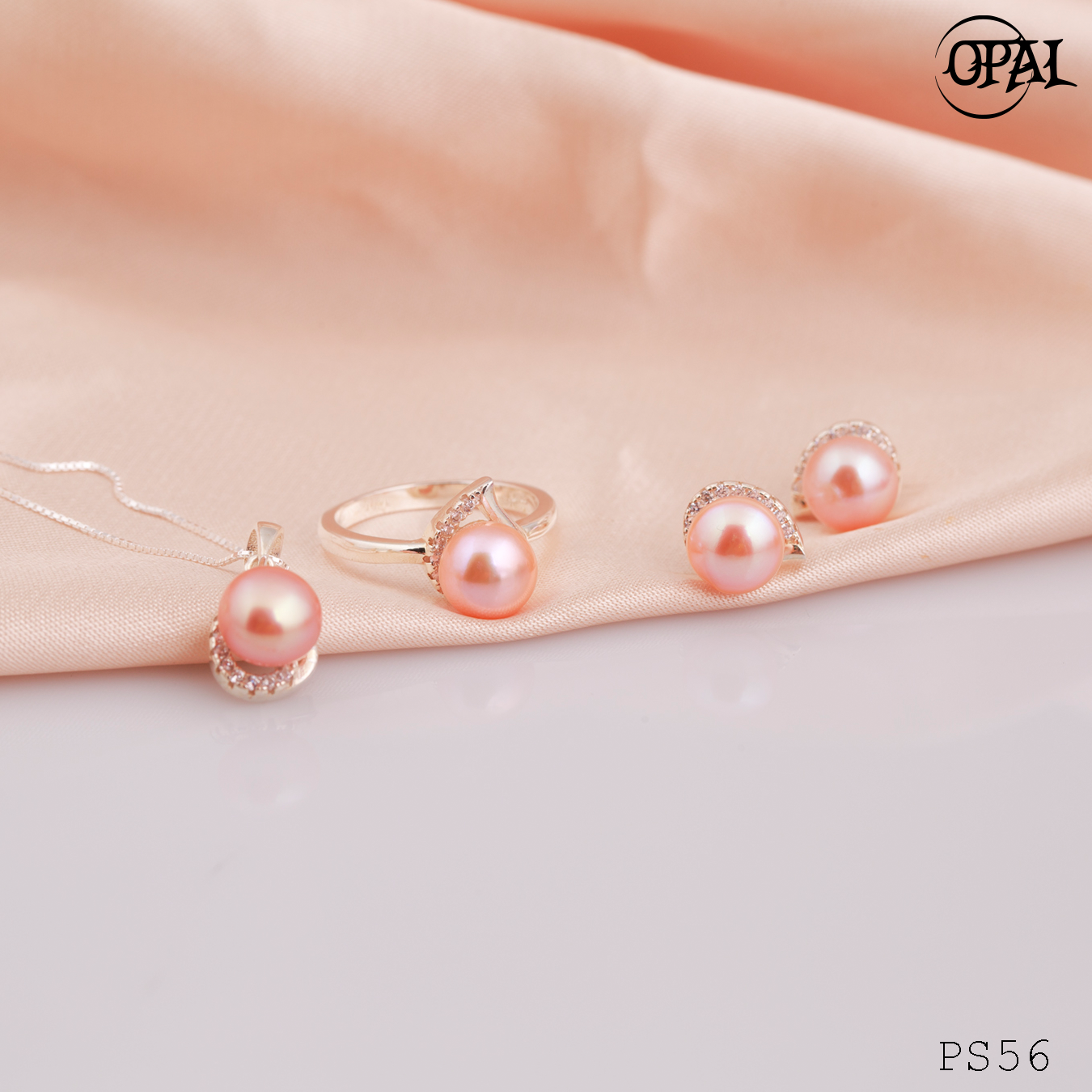 PS56-Bộ trang sức bạc đính ngọc trai OPAL