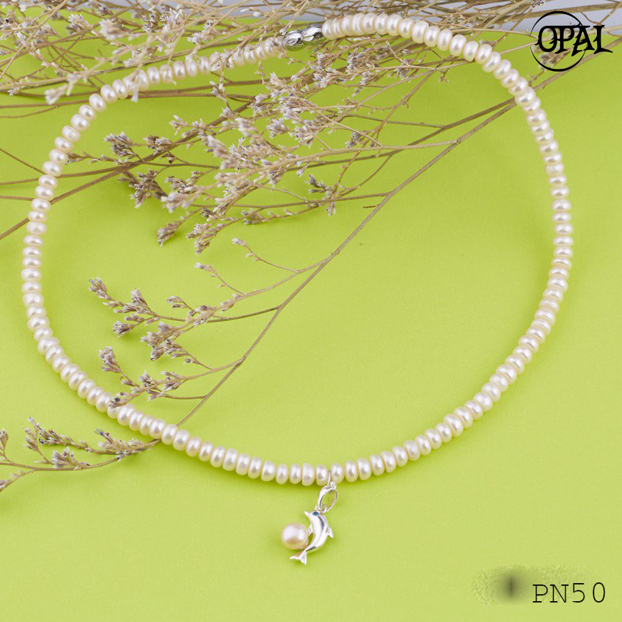 PN50 - Chuỗi vòng cổ ngọc trai kèm mặt cá heo bạc OPAL