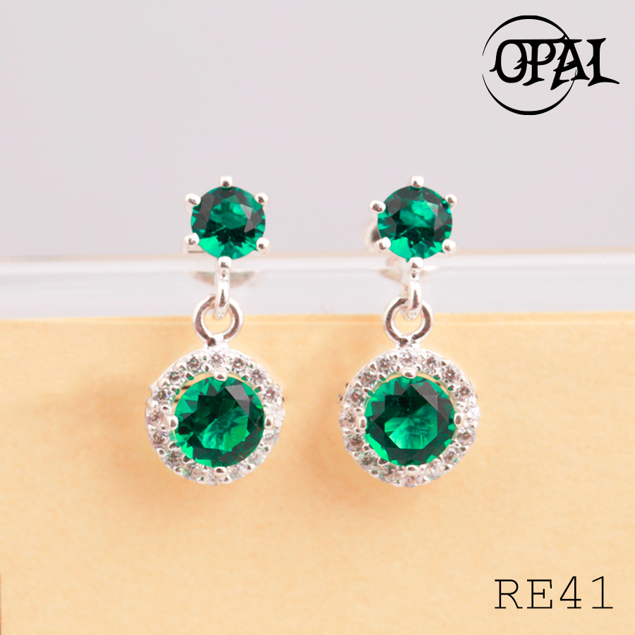 RE41- Hoa tai bạc đính đá Ross OPAL