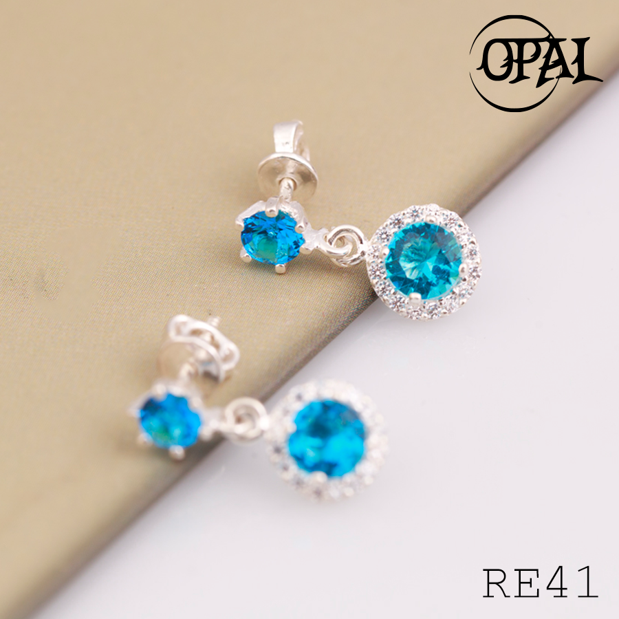RE41- Hoa tai bạc đính đá Ross OPAL