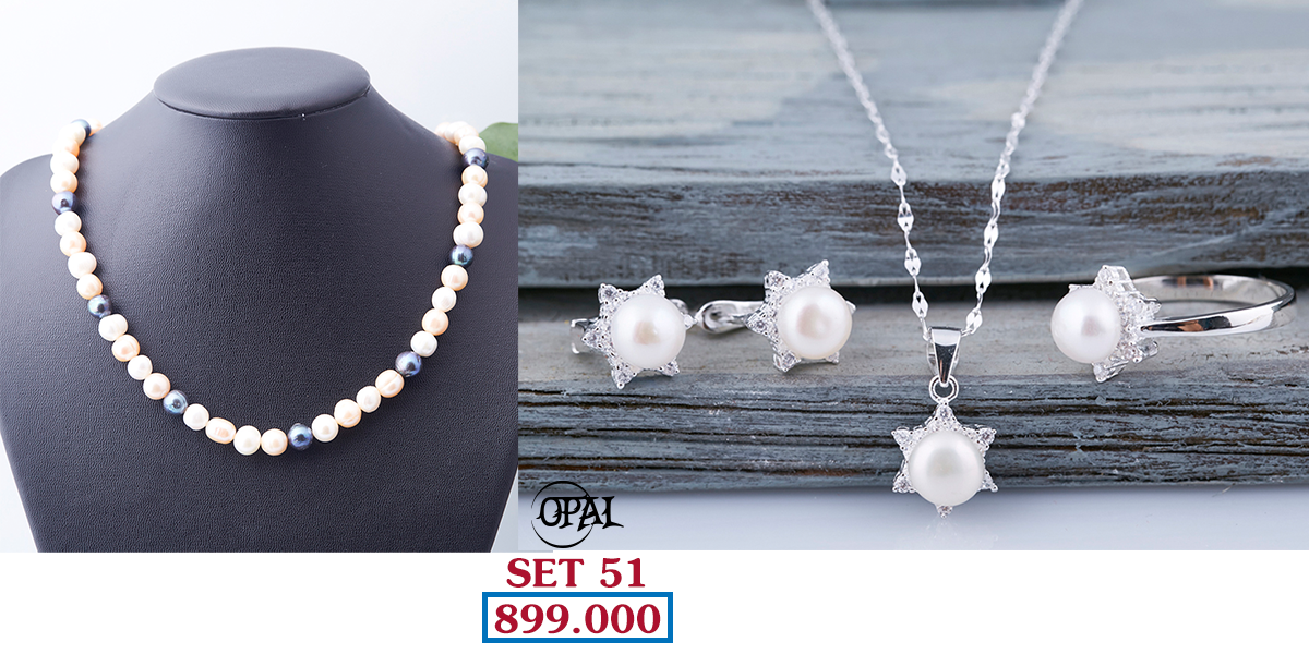 SET 51 - Bộ trang sức ngọc trai và bạc Opal