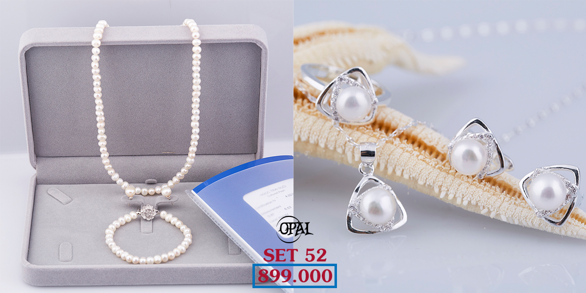 SET 52 - Bộ trang sức ngọc trai và bạc Opal