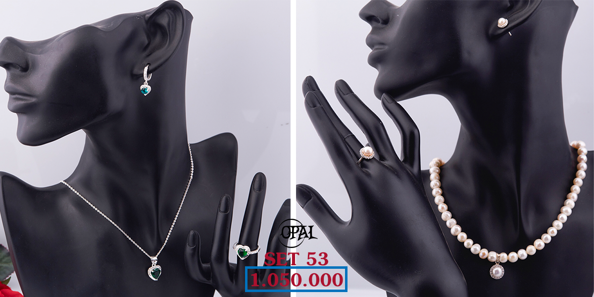 SET 53- Bộ trang sức ngọc trai và bạc đính đá Ross Opal