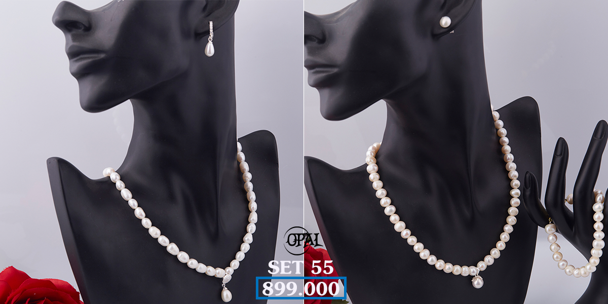 SET 55-Bộ trang sức ngọc trai và bạc Opal