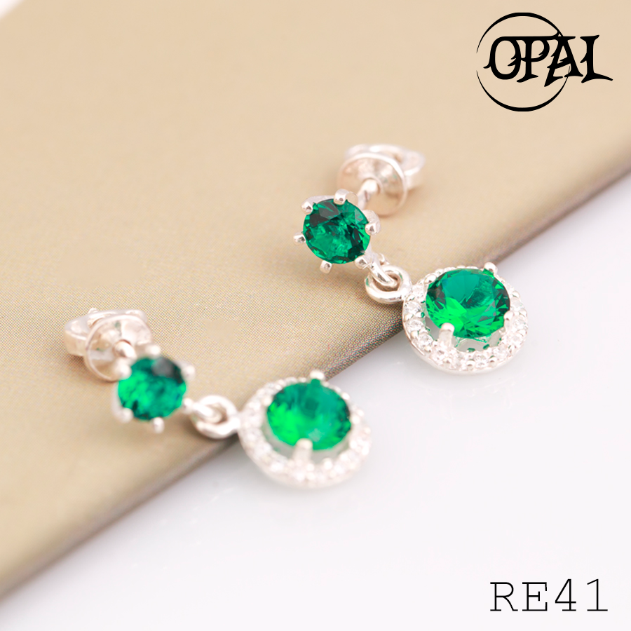 RE41- Hoa tai bạc đính đá Ross OPAL