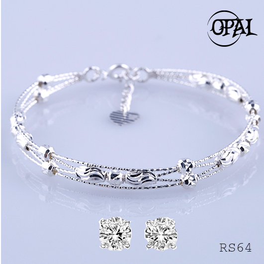 RS64-Bộ trang sức bạc đính đá ross OPAL