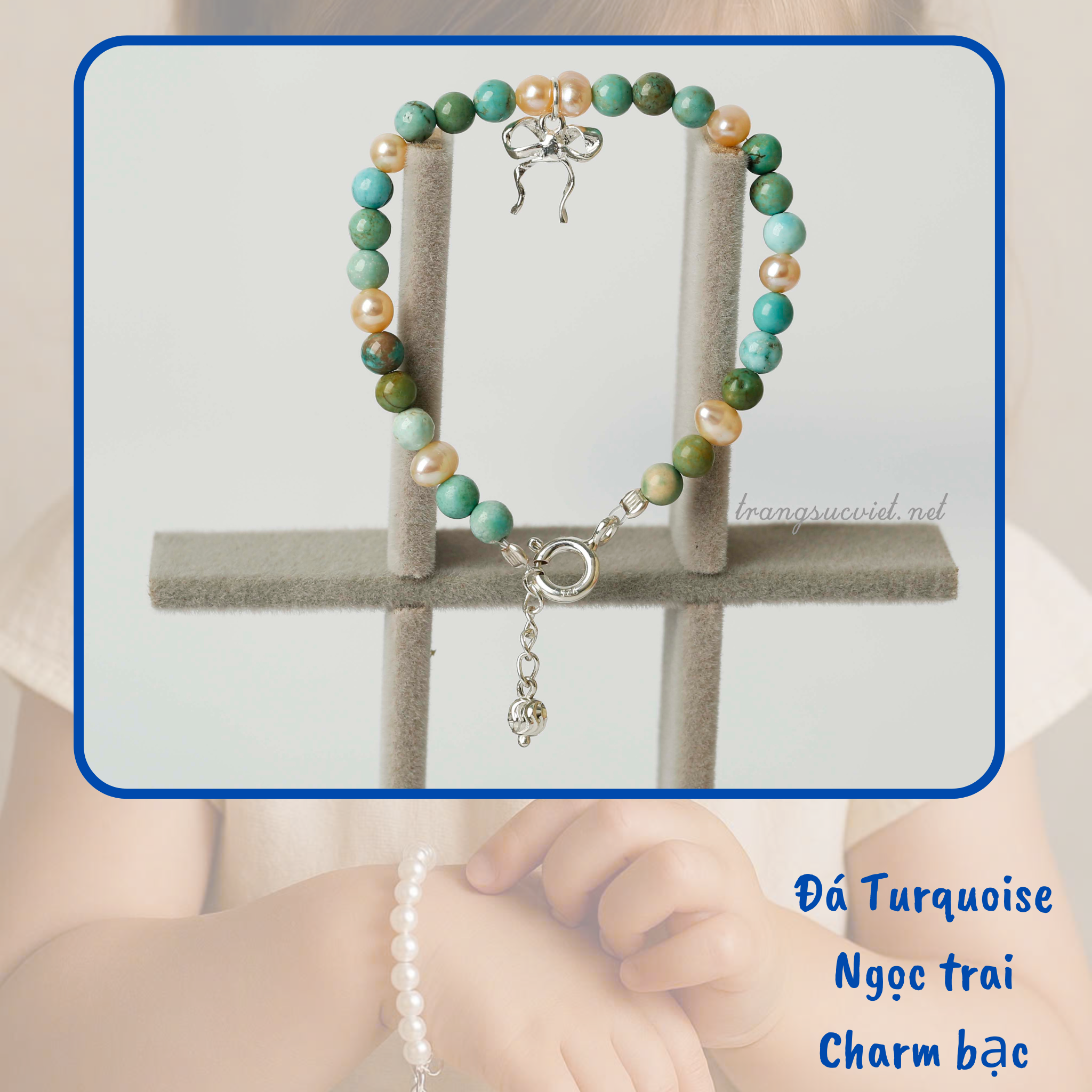 Ưu đãi hấp dẫn-Vòng tay cho bé phối ngọc trai, đá và charm bạc thương hiệu Opal