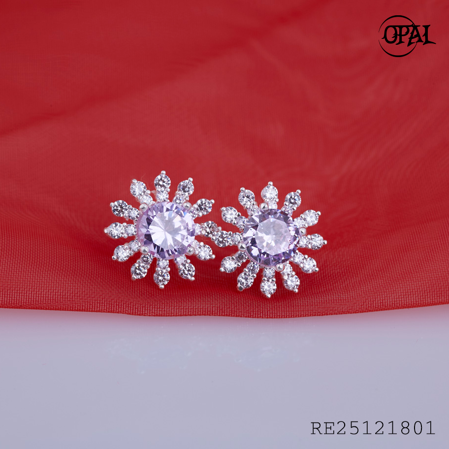 RE25121801- Hoa tai bạc đính đá Ross OPAL
