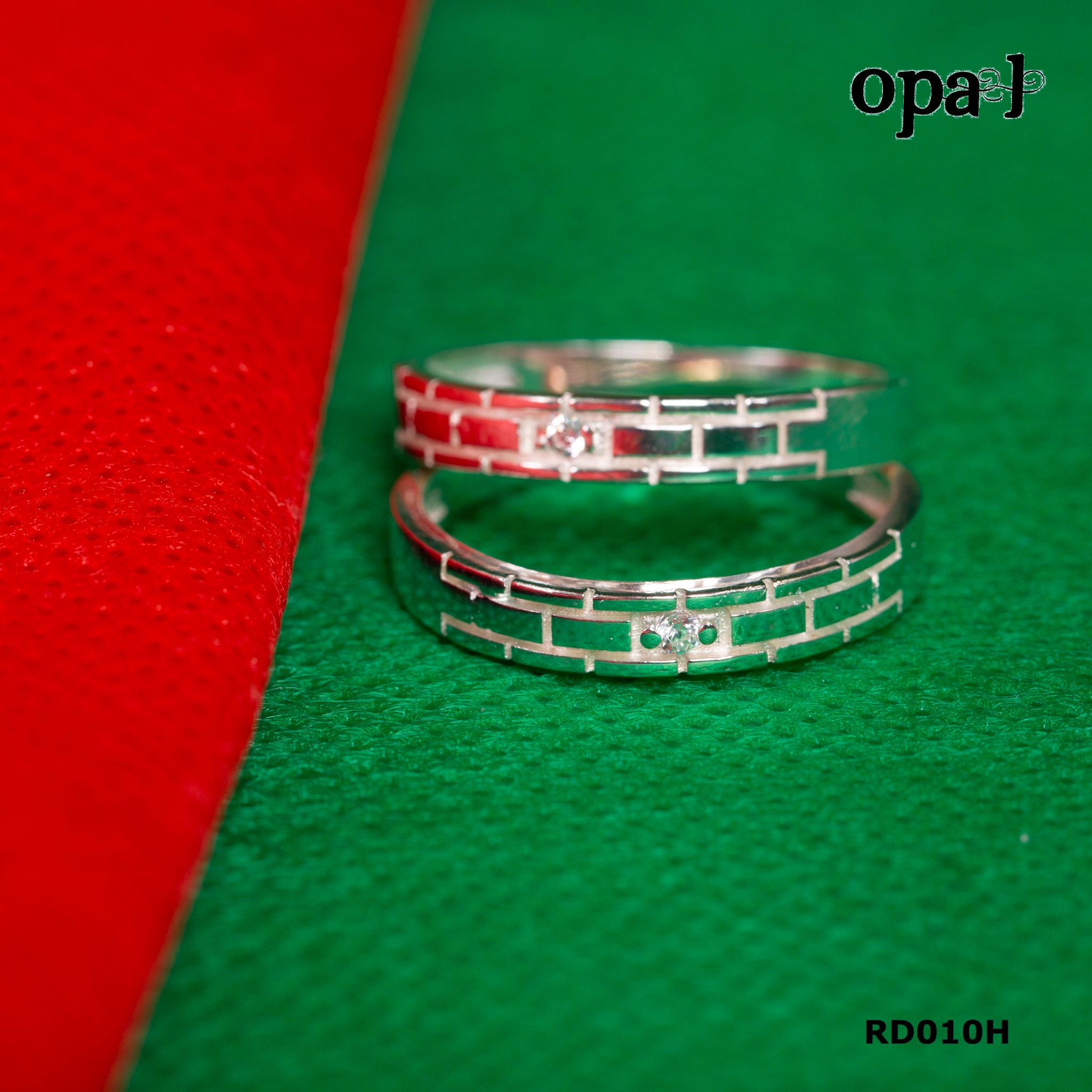 RD010H - Nhẫn đôi bạc cao cấp OPAL