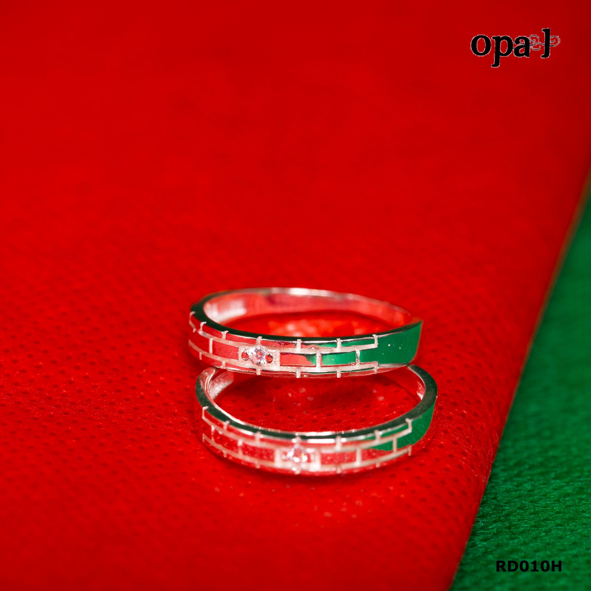 RD010H - Nhẫn đôi bạc cao cấp OPAL