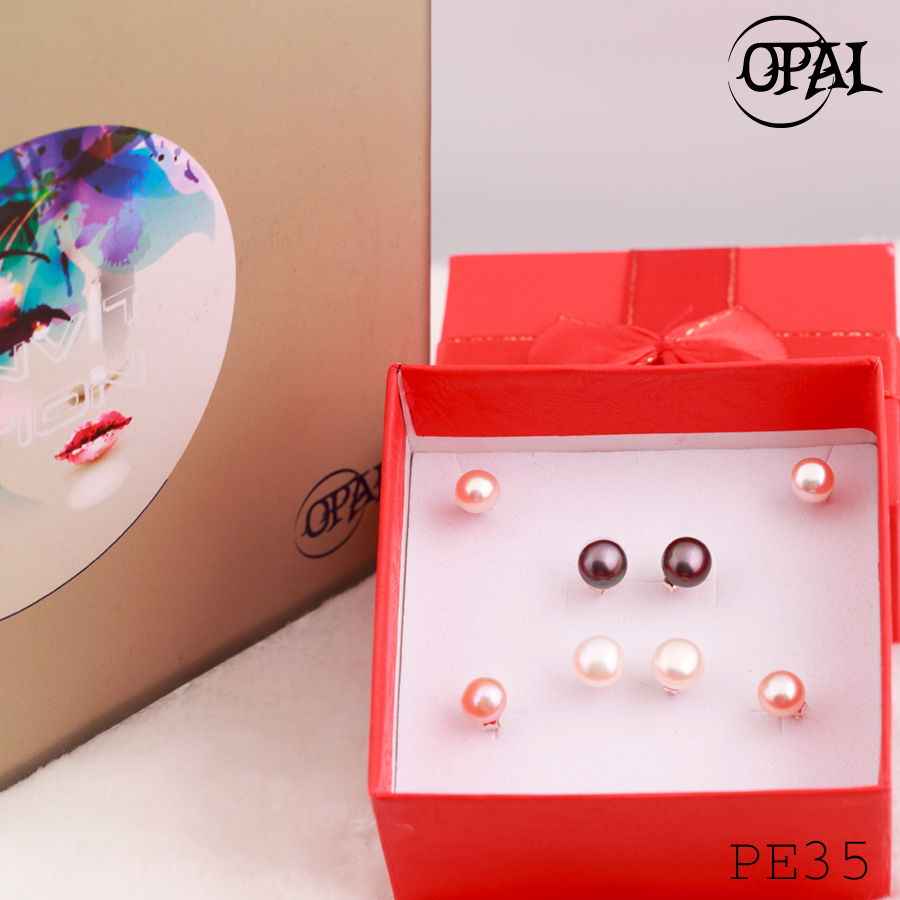 PE35- Hoa tai bạc đính ngọc trai OPAL