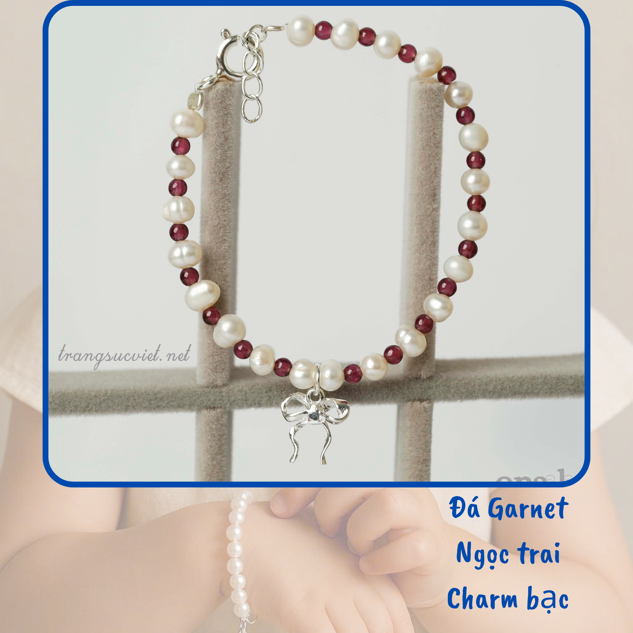 Ưu đãi hấp dẫn-Vòng tay cho bé phối ngọc trai, đá và charm bạc thương hiệu Opal