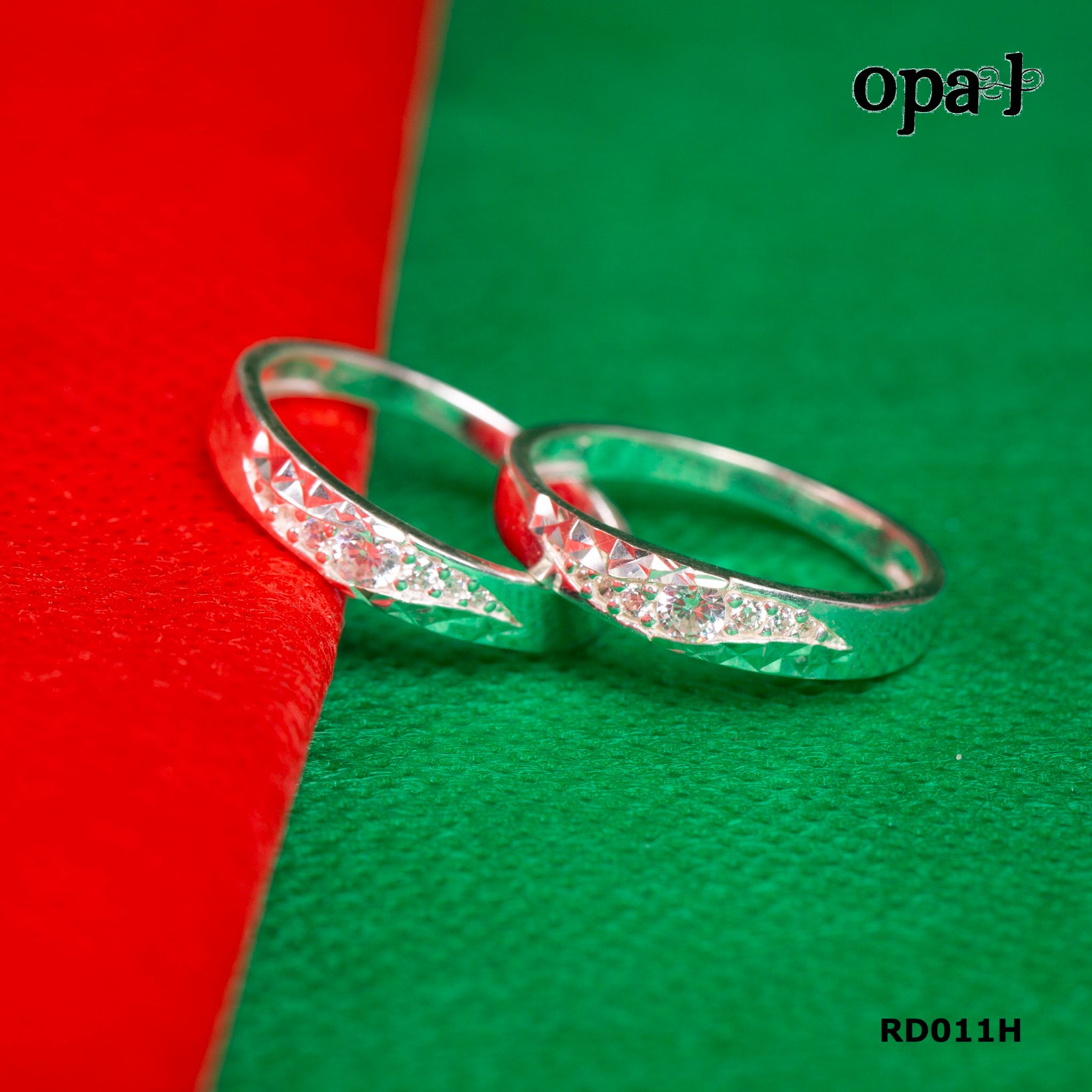 RD011H - Nhẫn đôi bạc cao cấp OPAL