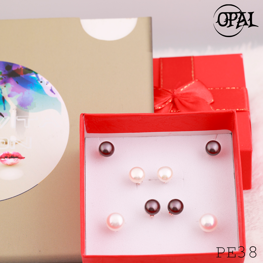 PE38- Hoa tai bạc đính ngọc trai OPAL