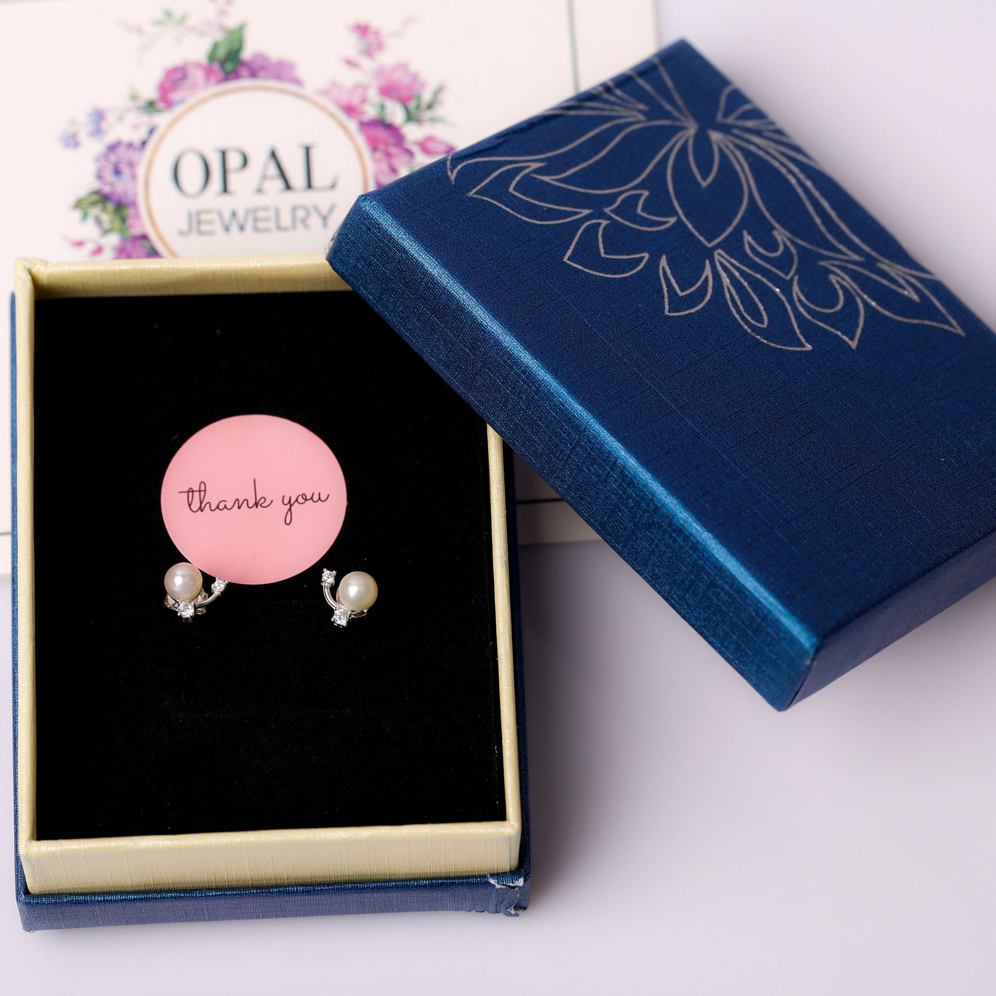 Hoa tai Bạc đính Ngọc trai Opal