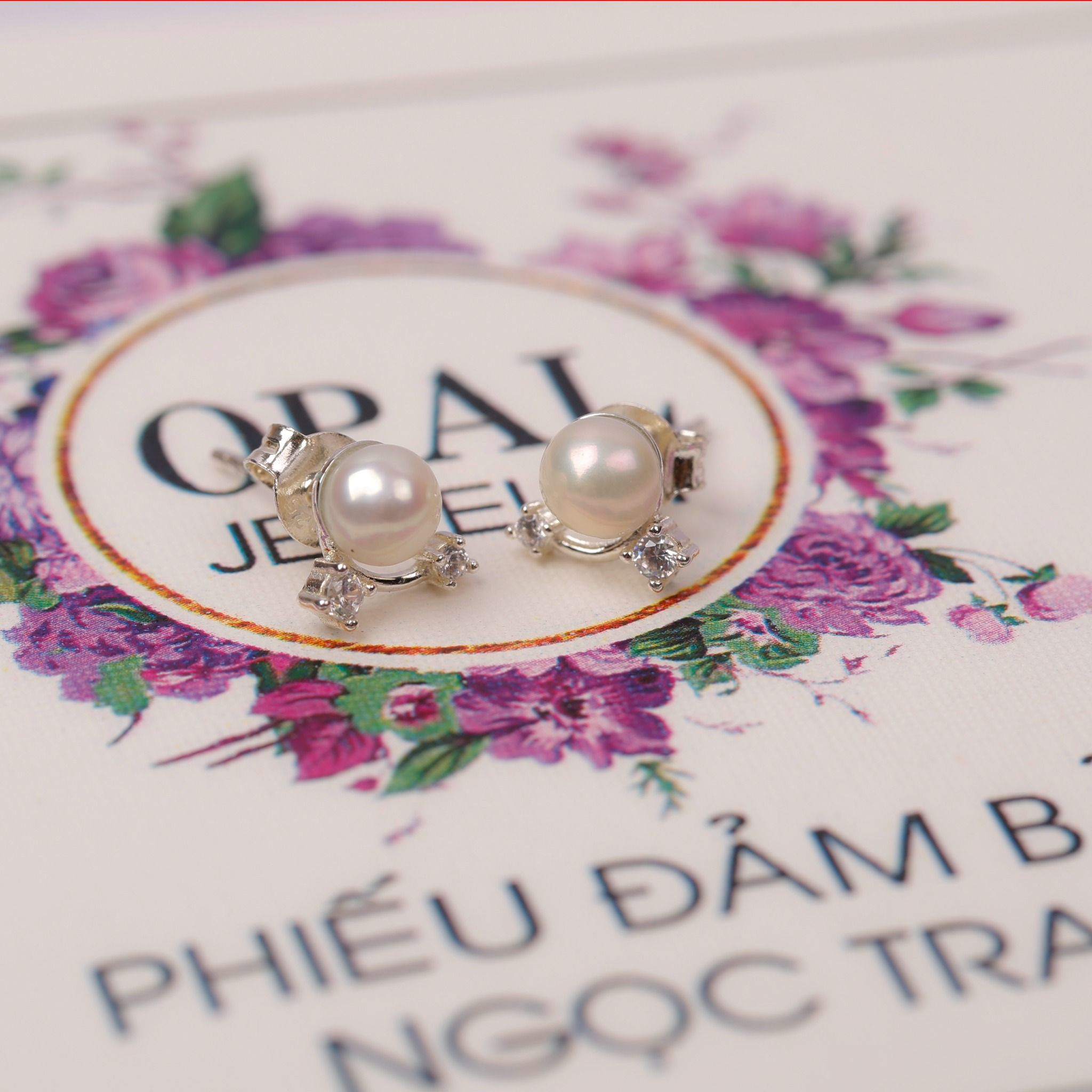 Hoa tai Bạc đính Ngọc trai Opal