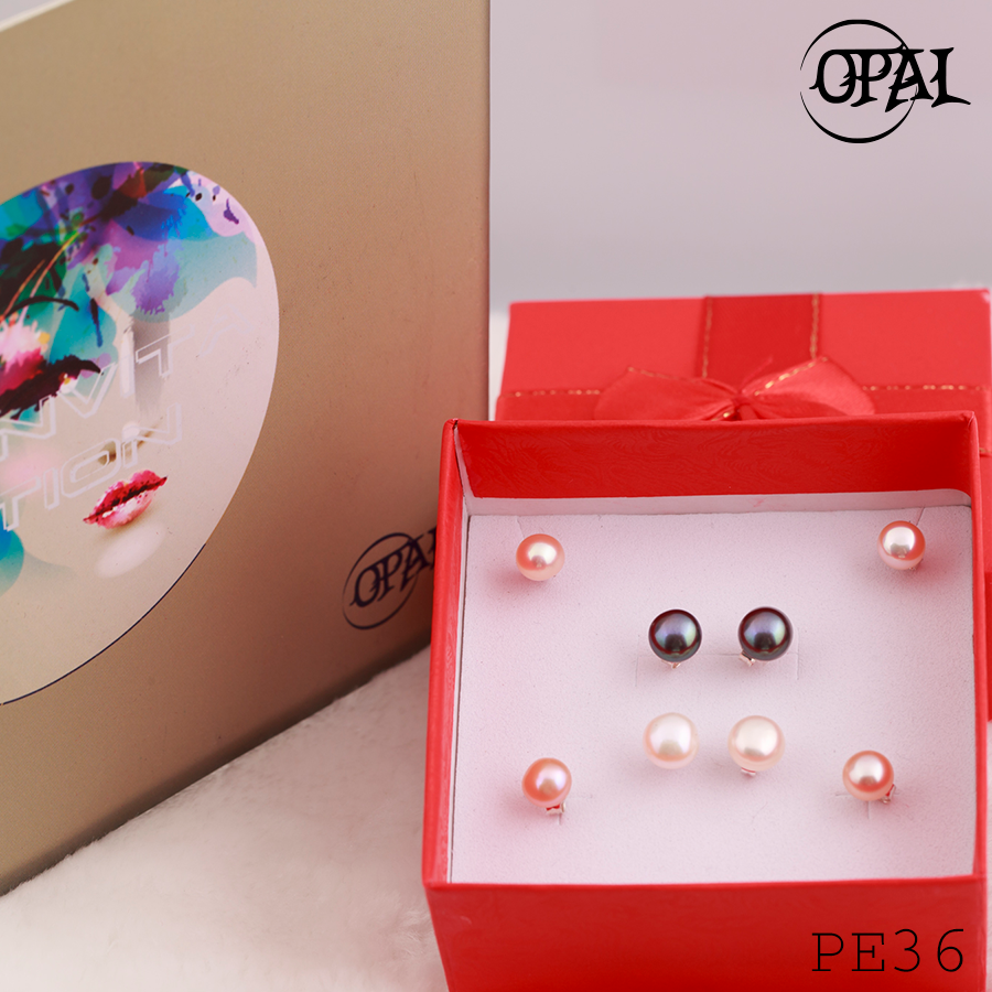 PE36- Hoa tai bạc đính ngọc trai OPAL