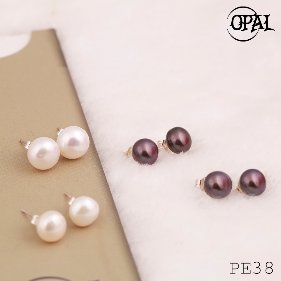 PE38- Hoa tai bạc đính ngọc trai OPAL