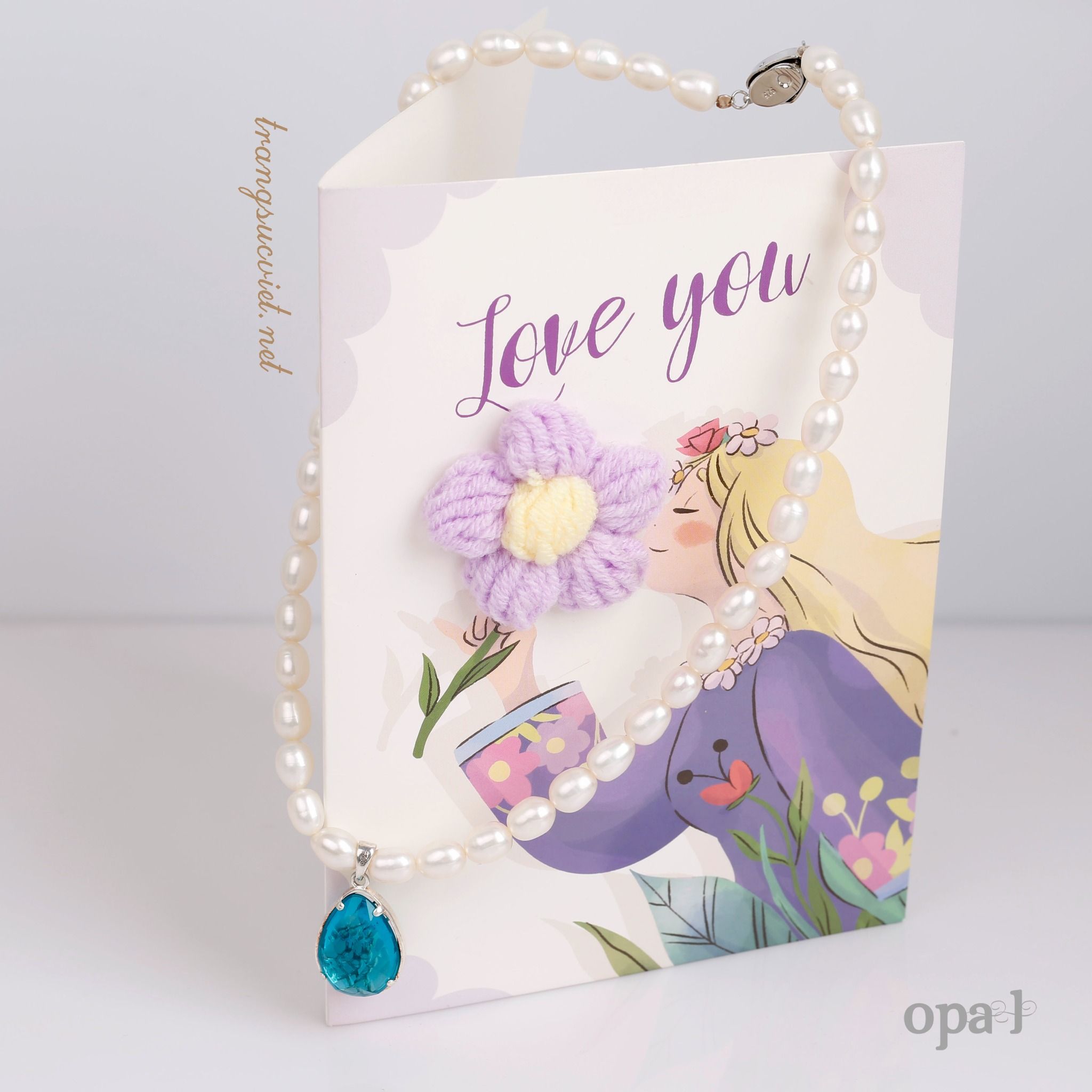 Vòng cổ và hoa tai Ngọc trai Oval trắng sang trọng thương hiệu Opal