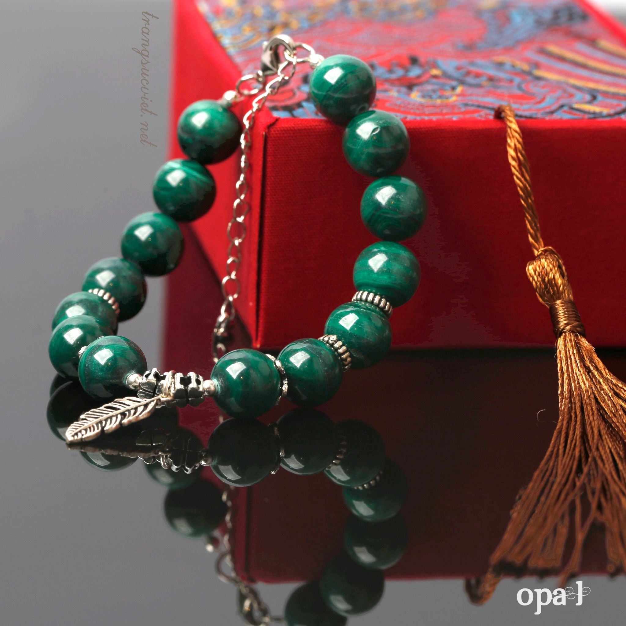 Vòng tay đá tự nhiên Handmade, đá Malachite, đá khổng tử